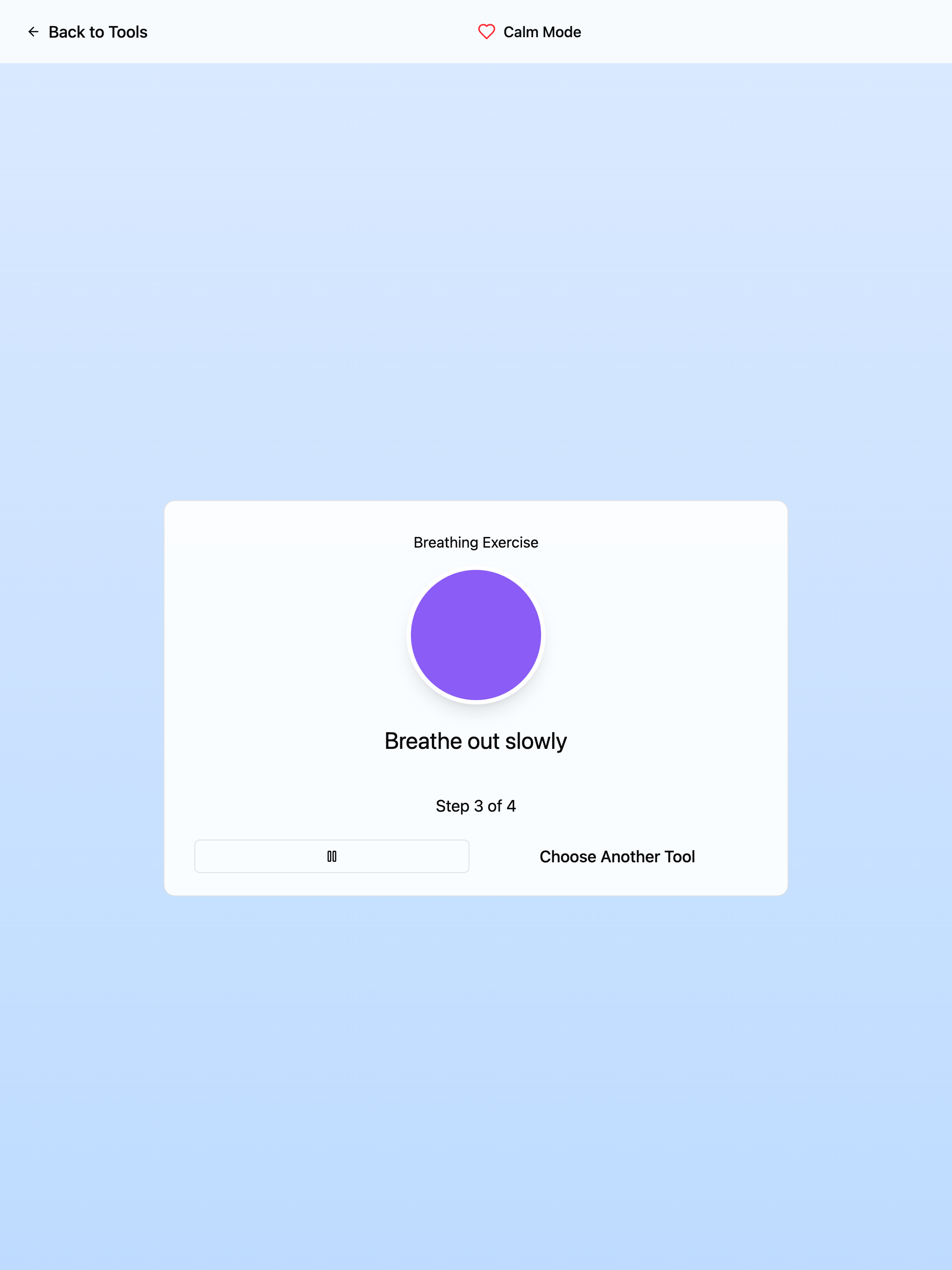 Calming tools including breathing exercises and soothing sounds